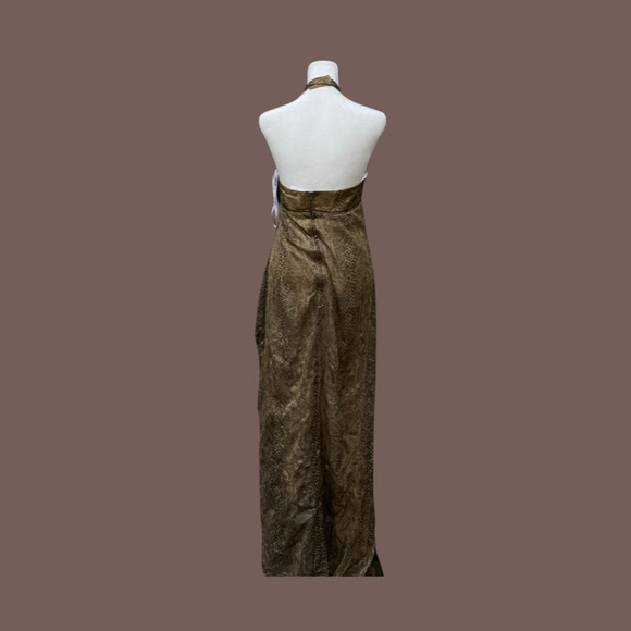 Morgan and Co Maxi Dress | Brown Metallic Halter | Size 9/10 | Vintage - Picture 3 of 5